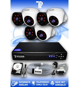 PICAM 6 Kameralı Uzay 3 İç Kamera Set 100 GB HDD Full HD Gece Görüşlü Güvenlik Kamerası Sistemi