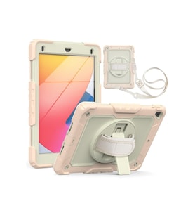 Apple iPad 5. 6. Nesil 2017 2018 9.7" inch Strap Tablet Kılıfı Ekran Koruyuculu Kalemlikli 360°Döner Darbeye Dayanıklı (Pembe)