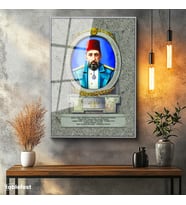 Gümüş Renk Metal Çerçeveli Tamperli Cam Tablo Sultan II Abdülhamid Portresi Osmanlı Tablosu Duvar Dekoru