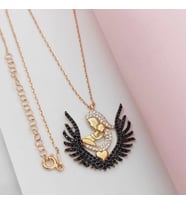 Gümüş Anne Bebek Model Siyah Taşlı Kolye 925 Ayar (Karışık)