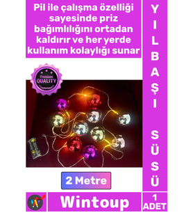 #Led Şık Dekoratif Aydınlatma 2 Metre 10 Led Pilli 2 Kademeli Parlak Top Led Yılbaşı Ağacı Süsü