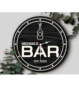 BK Gift Barlara Özel Dekoratif Siyah Ahşap Duvar Saati 35cm-5 , Bar Duvar Saati , Cafe Duvar Saati , Özel Ahşap Saat
