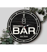 BK Gift Barlara Özel Dekoratif Siyah Ahşap Duvar Saati 35cm-5 , Bar Duvar Saati , Cafe Duvar Saati , Özel Ahşap Saat