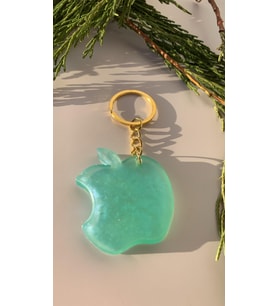 Parlak Mint Yeşili Renk Gold Aksesuarlı Apple Elma Şekil Anahtarlık El Yapımı Epoksi