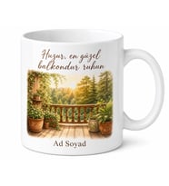 Ahşap Balkon Temalı Baskılı Kupa Bardak Hediye Porselen Mug