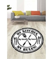 Beyaz Kaymaz My Kitchen My Rules Yuvarlak Mutfak Halısı MT22