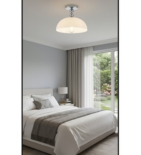 Modern Krom Detaylı Mat Opal Cam Başlık Yarı Sıvaüstü Flush Tavan Lambası Avize