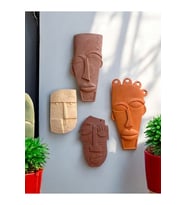 Etnik ve Soyut Tarz Minyatür 4 lü Duvar Dekor Seti, Doğal Taş Doku & Pastel Renkler (Kahverengi)
