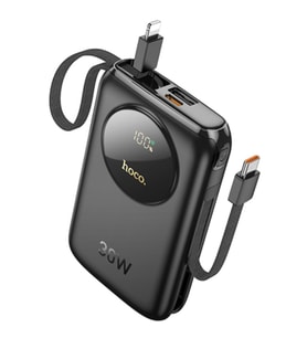 HOCO Q19 Lucky 10000mAh 30W Dijital Göstergeli Kablolu Powerbank (Siyah)