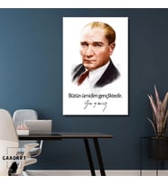 Tekli Dikey Kanvas Makam Panosu Atatürk Sözleri Renkli Bütün ümidim gençliktedir.