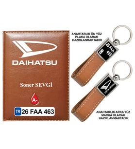 Plakanıza Özel Daıhatsu Logolu Taba Ruhsat Kabı ve Anahtarlık