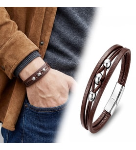 Moncuk Design Çelik Top Detaylı Kahverengi Deri Erkek Bileklik 33514B8D2