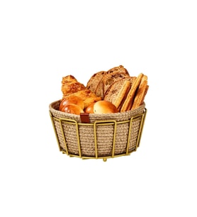 Gold Oval Köşeli Ekmek Sepeti Şık, Ekmeklik Hasır Örmeli Makrome, Çeyiz - Çok Amaçlı Metal Paslanmaz