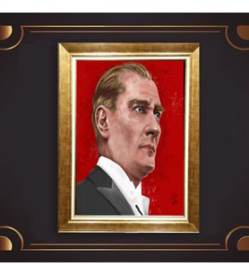 Altın Varaklı Çerçeveli Paspartulu Atatürk Tablo nl02A463 (Gold)