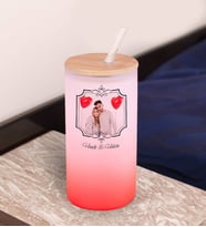 BK Gift İsimli Fotoğraflı Kırmızı Renk Pipetli Buzlu Cam Bardak 600ml - 1, Arkadaşa Hediye, Doğum Günü Hediyesi