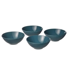 4 Adet Kase Seti, MeridyenDukkan Parlak Koyu Turkuaz ,16 cm Stoneware Fonksiyonel Tasarım