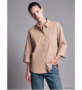 LCW STUDIO Kahverengi Çizgili Oversize Kadın Gömlek