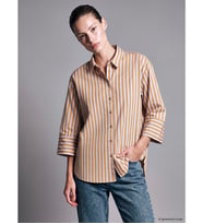 LCW STUDIO Kahverengi Çizgili Oversize Kadın Gömlek