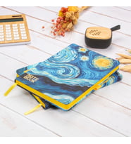 Dival Notebook 13,5x20 cm Van Gogh Sert Kapak Noktalı Tarihsiz Dikişli Not Okul Defteri (Gök Mavisi)