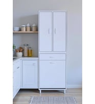 Eliusta Pine 65 cm Genişlikte Dolap 65x171x32,5 cm  Banyo/Mutfak Dolabı İki Kapaklı Sepetli Dolap (Beyaz)