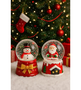 2 Adet Led Işıklı Mini Kar Küresi 6,5 cm – Noel Baba & Kardan Adam Dekoratif Işıklı Biblo