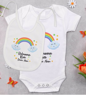 BK Kids Kişiye Özel Babasının Kızı Tasarımlı Bebek Body Zıbın ve Mama Önlüğü Hediye Seti - Model 1