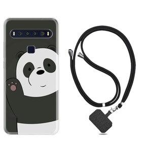 TCL 10L 10 Plus 10SE 20E 20SE 30 L7 Kılıf Boyun Askılı Silikon Hello Panda 1709