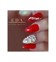 EDA LUXURY BEAUTY Kırmızı Takma Tırnak Lüks Profesyonel Parlak Kristal Taşlı Desenli Uzun Oval Stiletto Nail Art Set EOO2