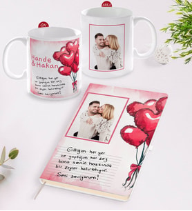 BK Gift Kişiye Özel Kendi El Yazın Mesajlı Fotoğraflı Beyaz Defter ve Kupa Hediye Seti-3 (Model 1)