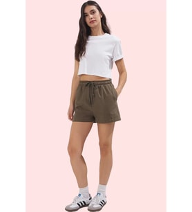 Kadın Pamuklu Gabardin Mini Şort Yüksek Bel Straight Kesim Yazlık Günlük Dayanıklı Malzeme (Haki)
