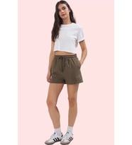 Kadın Pamuklu Gabardin Mini Şort Yüksek Bel Straight Kesim Yazlık Günlük Dayanıklı Malzeme (Haki)