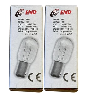 End 15W B15D Duylu Dikiş Makinesi Ampulü (2 Adet)