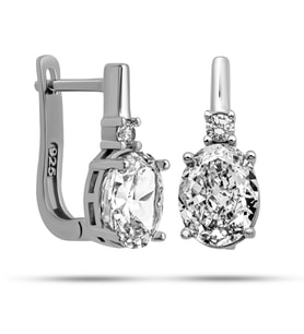 925 Ayar Gümüş Küpe, Ice Cut Oval Kristal Kesim