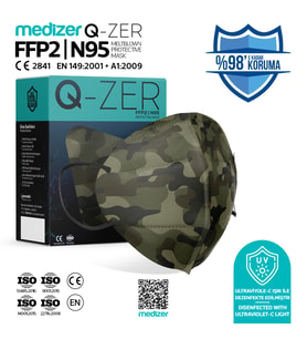 Qzer Yeşil Kamuflaj Desenli FFP2 Maske N95 Maske 10 Adet