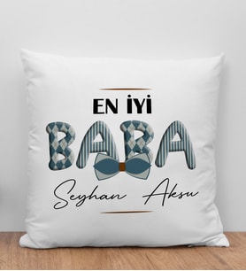 BK Gift Kişiye Özel İsimli Babalar Günü Tasarımlı Beyaz Kırlent Yastık-10, Babaya Hediye, Ev Dekorasyonu, Babalar Günü Hediyesi