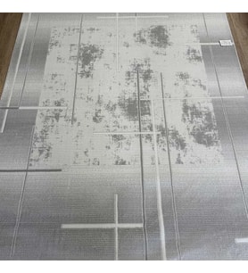 Hoom Rugs Gusto 1347A Krem Gri Modern Halı Mikrofiber Polyester Hav Vermez Spor Saçaklı Halı (Koyu Gri - Krem)