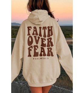 Faith Over Baskılı Oversize Sweatshirt (Bej)