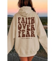 Faith Over Baskılı Oversize Sweatshirt (Bej)