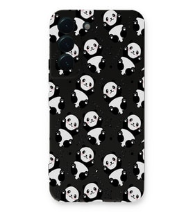 Samsung Galaxy S22 Uyumlu Lansman Kılıf Panda Tasarımlı İçi Kadife Kapak-Siyah (Şeffaf)