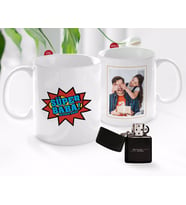BK Gift Kişiye Özel Babalar Günü Hediyesi Fotoğraflı Kupa Bardak ve Benzinli Çakmak Seti-71 (Model 1)