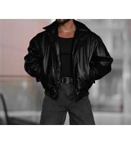 Erkek Oversize Vintage Siyah Deri Ceket