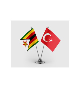 Zimbabve Bayrağı ve Türk Bayrağı İkili Saten Masa Bayrağı Takımı