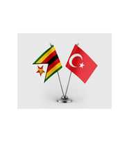 Zimbabve Bayrağı ve Türk Bayrağı İkili Saten Masa Bayrağı Takımı