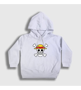 Presmono Unisex Çocuk Beyaz Logo Anime One Piece Kapüşonlu Sweatshirt 135747tt (Beyaz)