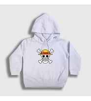Presmono Unisex Çocuk Beyaz Logo Anime One Piece Kapüşonlu Sweatshirt 135747tt (Beyaz)