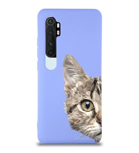 Xiaomi Mi Note 10 Lite Uyumlu Lansman Kılıf Catface Tasarımlı İçi Kadife Kapak-Lila (Şeffaf)