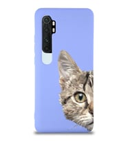 Xiaomi Mi Note 10 Lite Uyumlu Lansman Kılıf Catface Tasarımlı İçi Kadife Kapak-Lila (Şeffaf)
