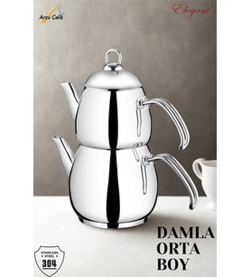 ELEGANT Damla Orta Boy Çelik Kulplu Çaydanlık Takımı