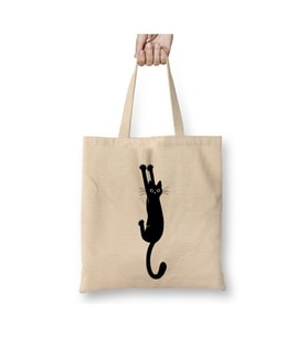 Yaramaz Kedi Black Cat Holding Beyaz Bez Çanta Uzun Saplı Alışveriş Çantası Plaj Çantası