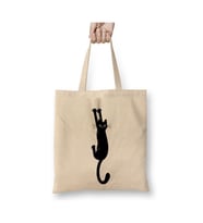 Yaramaz Kedi Black Cat Holding Beyaz Bez Çanta Uzun Saplı Alışveriş Çantası Plaj Çantası
